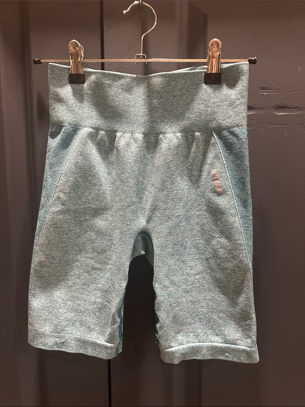 Gymshark Girls' Aqua Heather Bike Shorts with High Waist